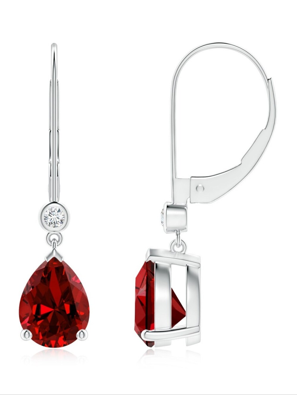 Sale✨Angara 14K White Gold Ruby & Diamond Leverback Earrings✨ Minor Flaw